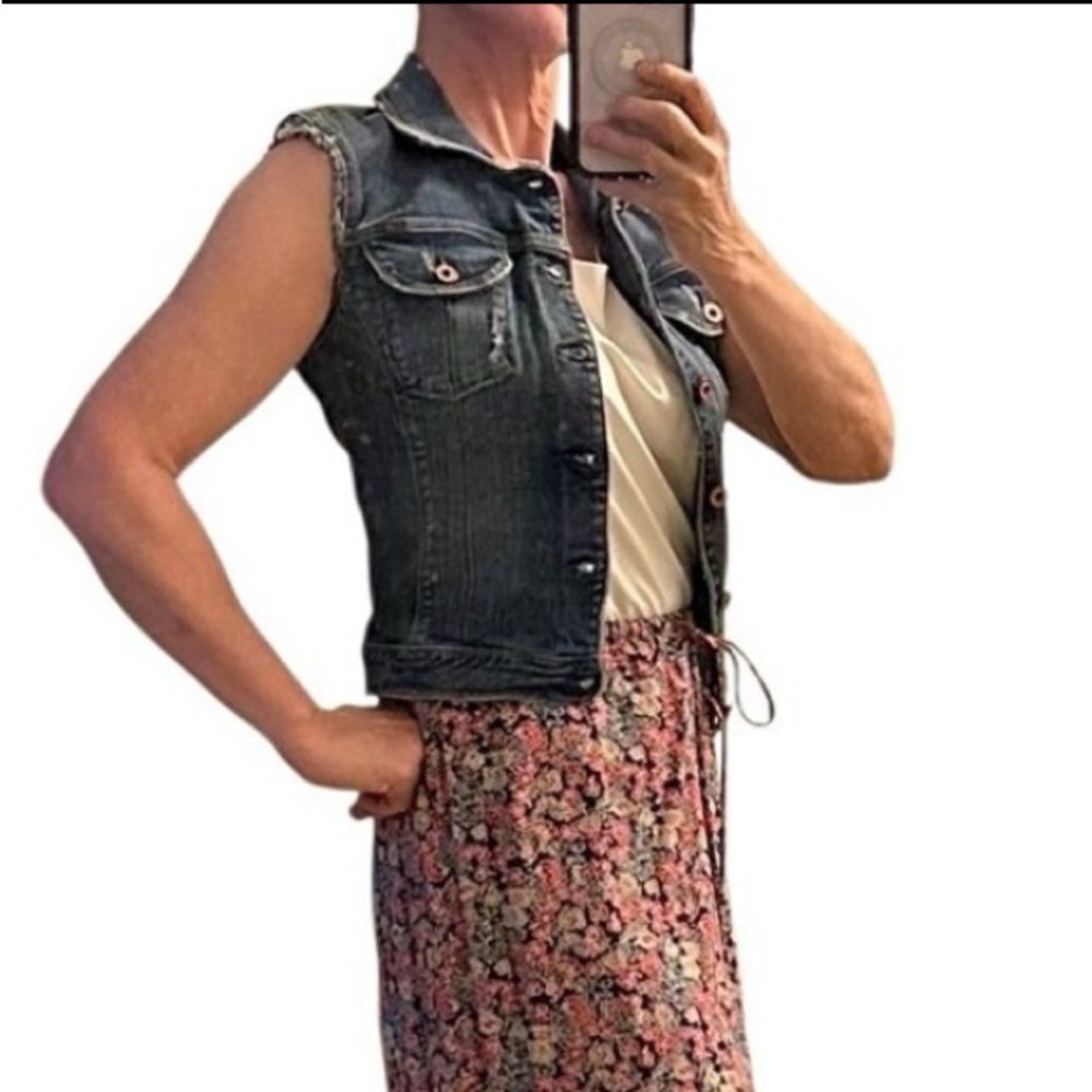 Ag Adriano Goldschmied DenimTrucker Vest Blue Jean Stretch Classic Distressed S